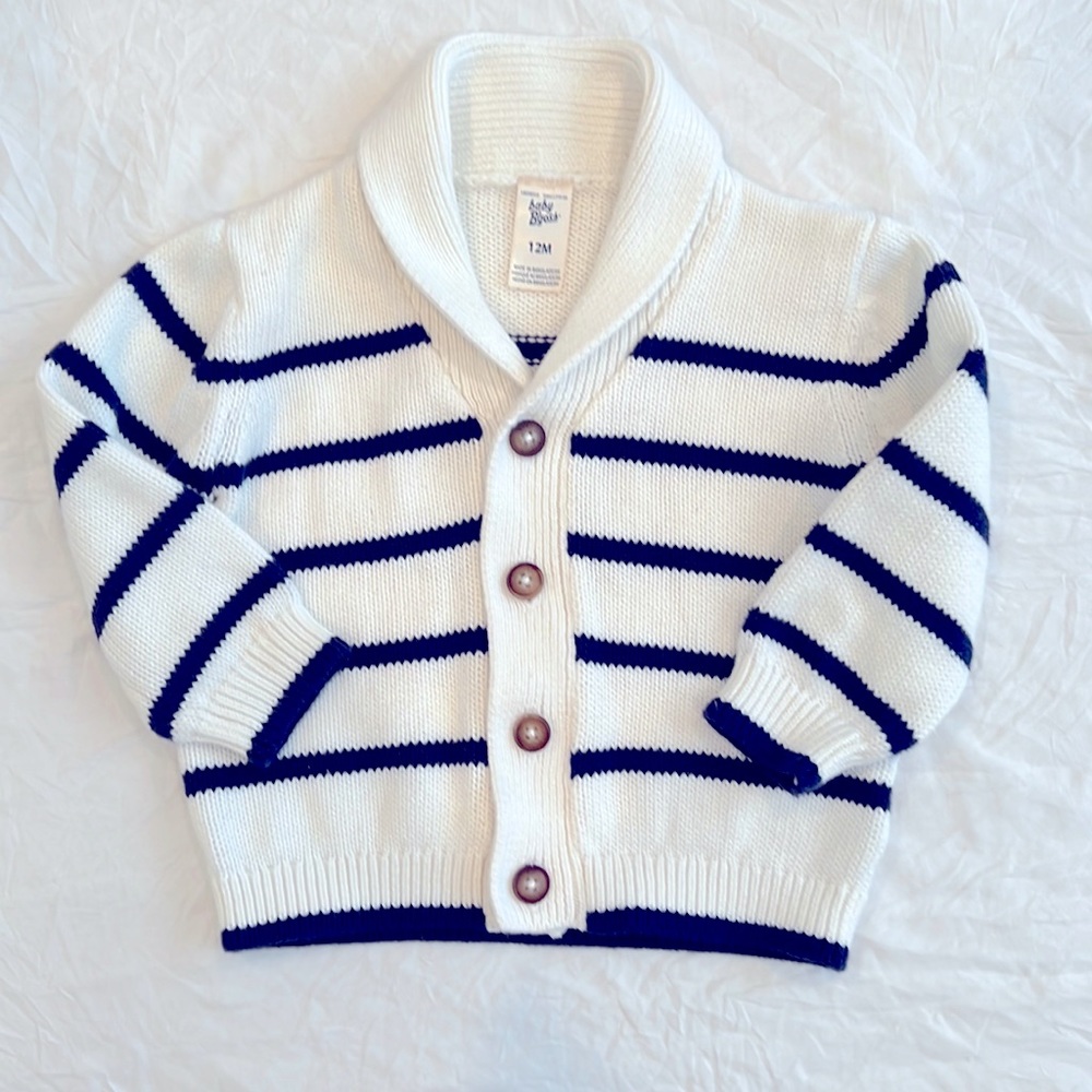 OshKosh B’gosh 12 month cowl neck button front cream and navy sweater